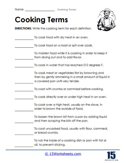 30 Basic Cooking Terms Worksheet Answers | Education Template